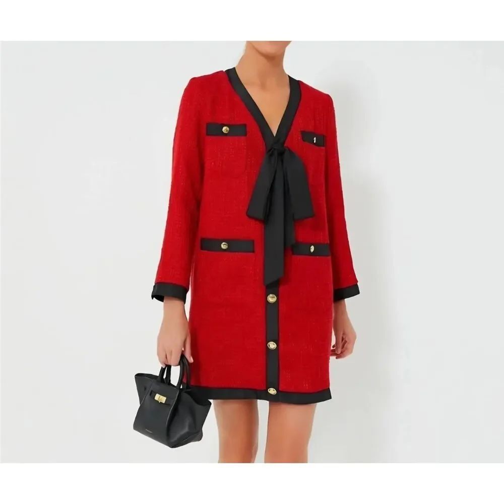 Tuckernuck Pomander Place Coco Tweed Bow Mini Dress in Red Sz XXL